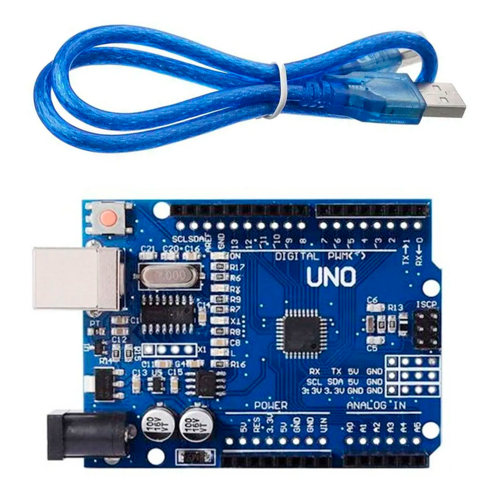 Arduino Uno (ATmega328 SMD) - Compatível + Cabo USB Arduino Uno (ATmega328 SMD) - Compatível + Cabo USB
